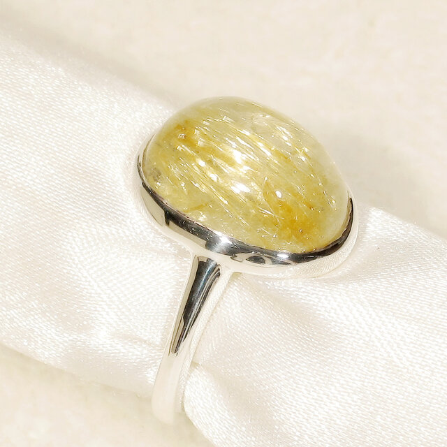 7.30ctルチルクォーツとSV925の指輪（リングサイズ：10号、天然石、ふくりん、金線入り水晶、針入り水晶）