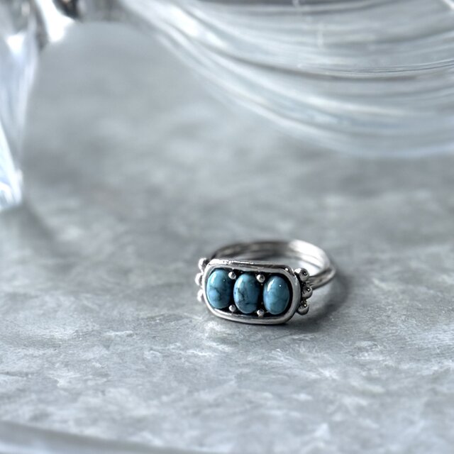 スティーブンデュエック　ヴィンテージ　青く美しいターコイズと水晶のリング スティーブンデュエック ヴィンテージ 青く美しいターコイズと
