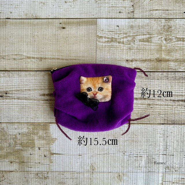 格安販売オンライン 猫の顔ポーチ ピンクリボン付き