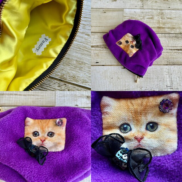 大人かわいい♡猫ちゃんのふんわり秋冬ポーチ フリース サテン 花