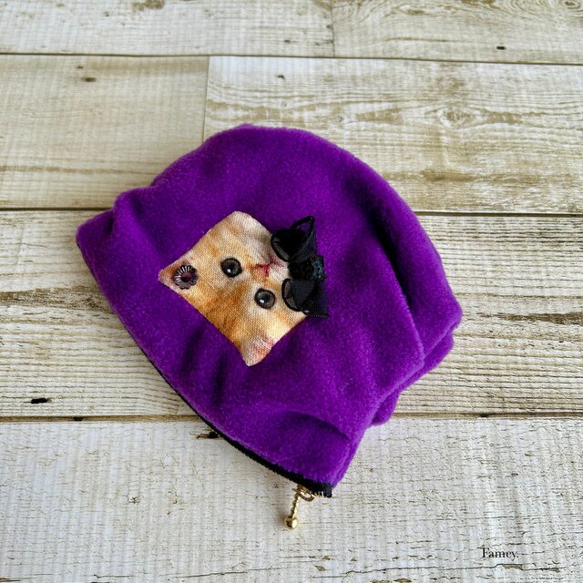 大人かわいい♡猫ちゃんのふんわり秋冬ポーチ フリース サテン 花