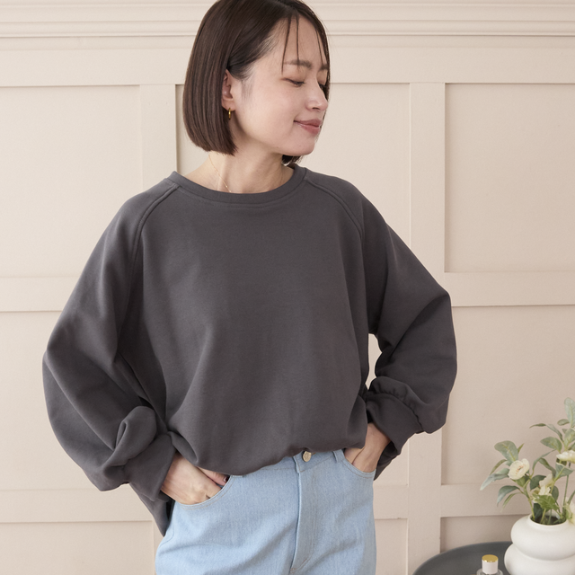 大人のスウェット ビックシルエット 柔らか ドルマンスリーブトレーナー　グレー　0748Grey