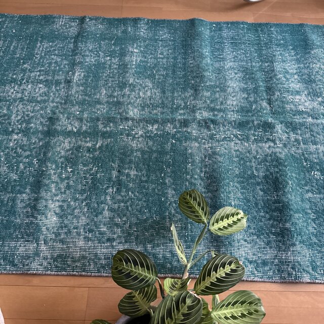 102.5×190 深みあるグリーン　ワンカラーラグ　トルコヴィンテージラグ 102.5×190 深みあるグリーン ワンカラーラグ トルコヴィンテージ