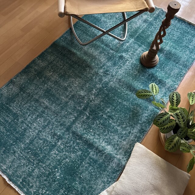 102.5×190 深みあるグリーン　ワンカラーラグ　トルコヴィンテージラグ 102.5×190 深みあるグリーン ワンカラーラグ トルコヴィンテージ