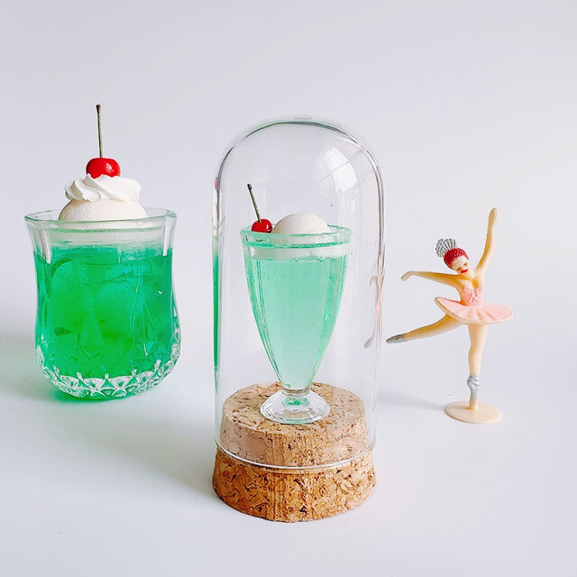 喫茶店のクリームソーダ ガラスドーム オブジェ ミニチュア | iichi