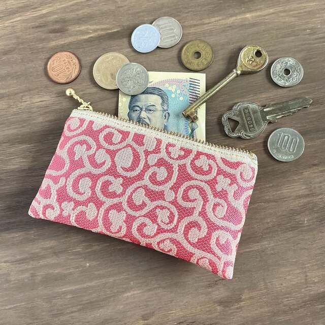 【花唐草】畳縁　ぺたんこ　小銭入れ　ミニポーチ　カードケース　ピンク　蔦　からくさ