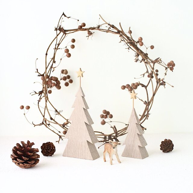 小さな木のクリスマスツリー〈ペアセット〉｜ホワイトオーク｜木製