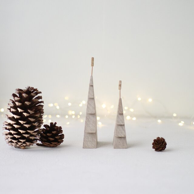 小さな木のクリスマスツリー〈ペアセット〉｜ホワイトオーク｜木製