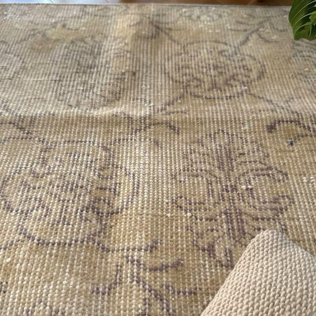 54×95.5 淡いベージュ×グレージュ ボタニカル トルコヴィンテージラグ