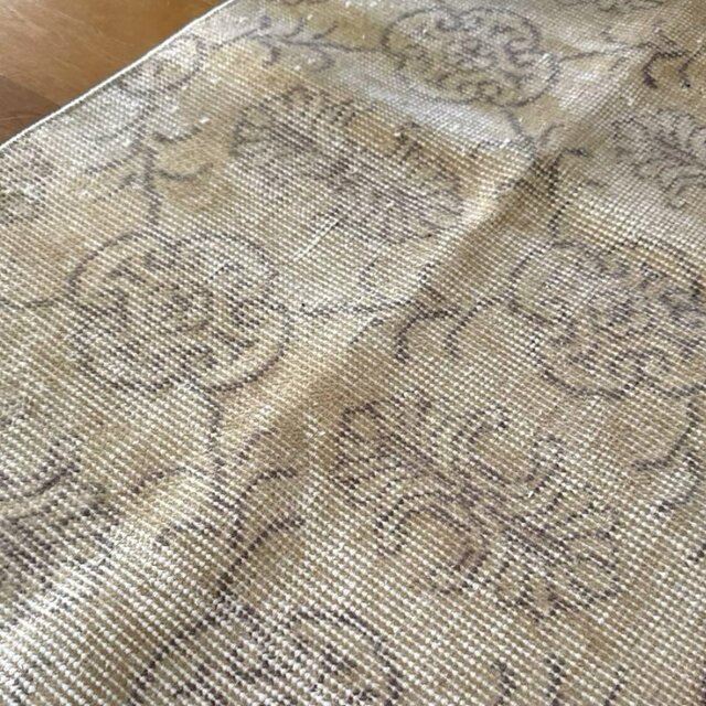 54×95.5 淡いベージュ×グレージュ ボタニカル トルコヴィンテージラグ