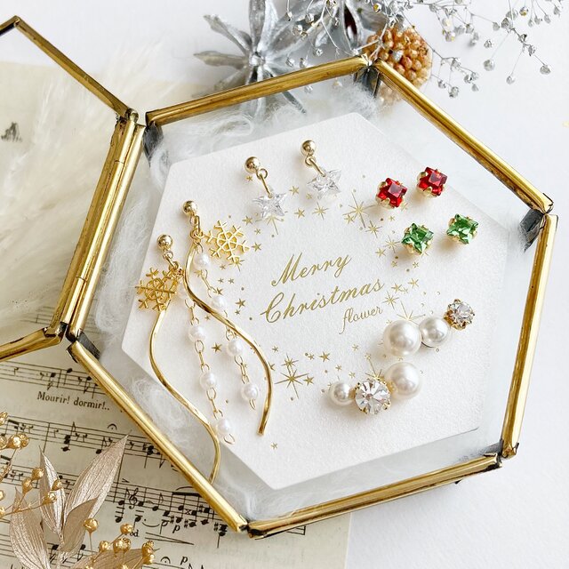 ＼お部屋に飾れる♪／✴︎クリスマスコフレ✴︎5点setピアス・ノンホールピアス ＜スタンド付き＞