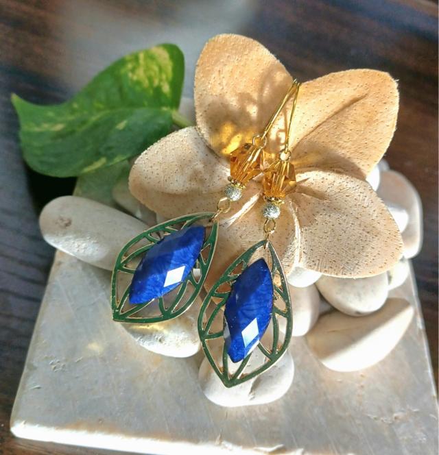 アラビアンピアス☪︎イエローブラウン 香水瓶デザイン☪︎ネイビー ハンドメイド No.1651