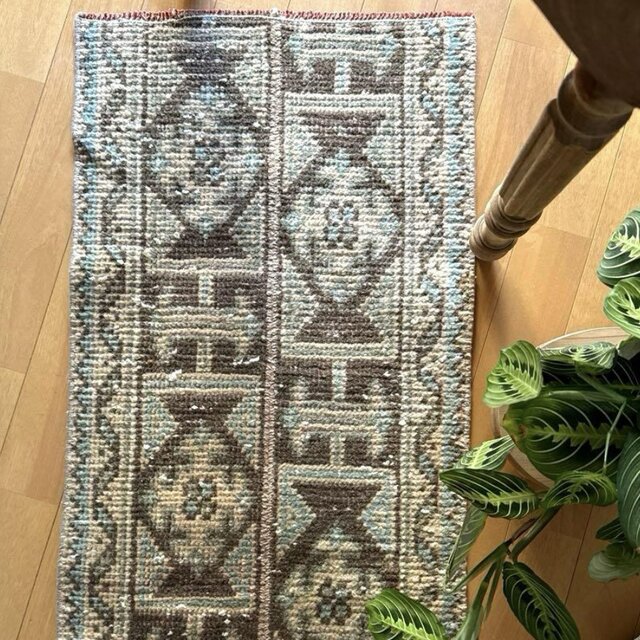 42.5×131 カーキ　パッチワーク　ランナーラグ　トルコヴィンテージラグ 42.5×131 カーキ パッチワーク ランナーラグ トルコヴィンテージ