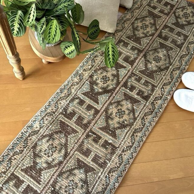 42.5×131 カーキ　パッチワーク　ランナーラグ　トルコヴィンテージラグ 42.5×131 カーキ パッチワーク ランナーラグ トルコヴィンテージラグ