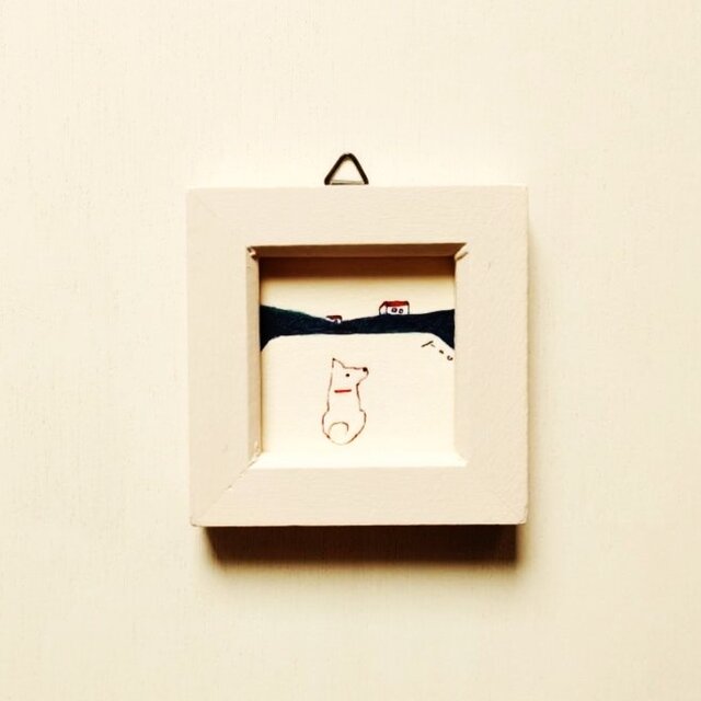 犬イラスト｜原画　※木製ミニ額縁入り