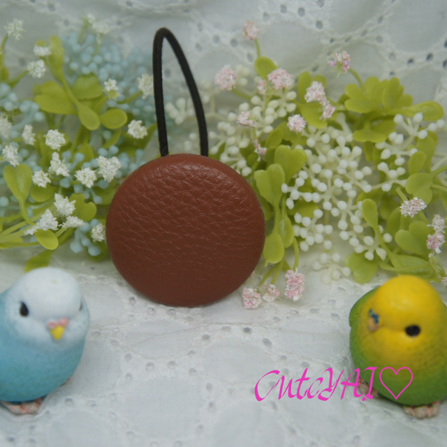 くるみボタン ヘアゴム おしゃれなフェイクレザー 01