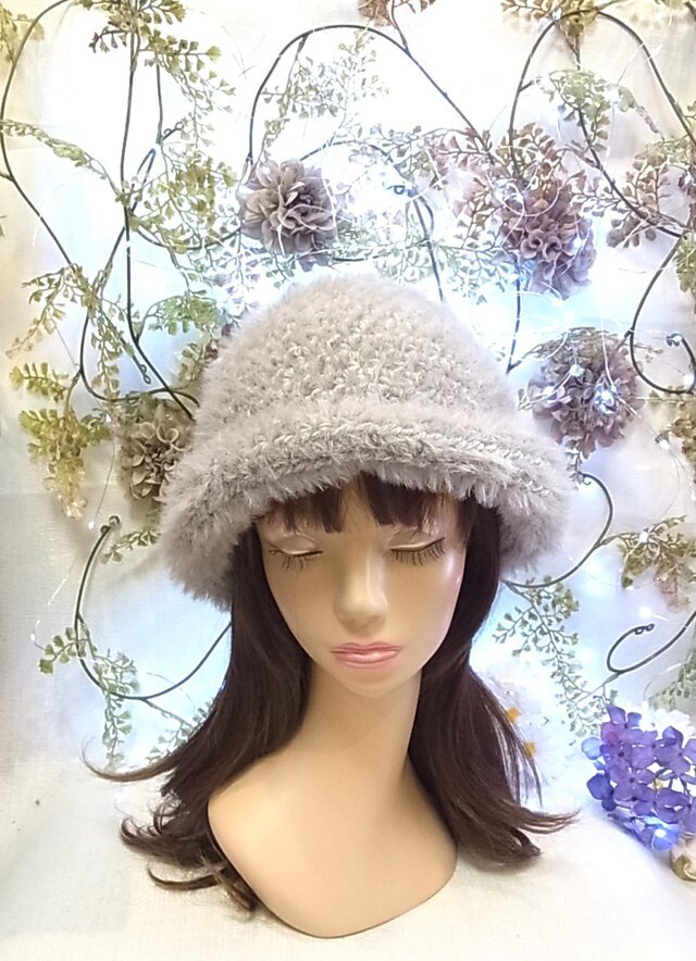 ニット帽 ニットキャップ 帽子   セーラーハット キャットヤーン ライトグレー