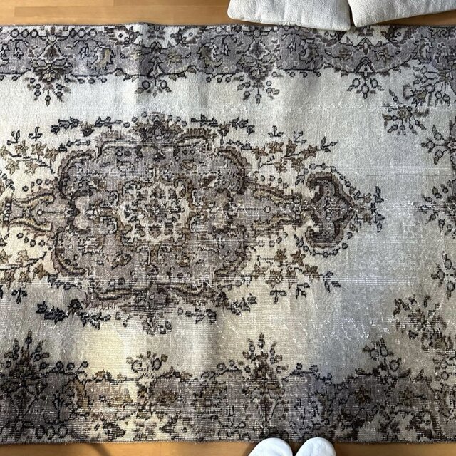 116×204 グレージュ×ブラウン 王道メダリオン トルコヴィンテージラグ