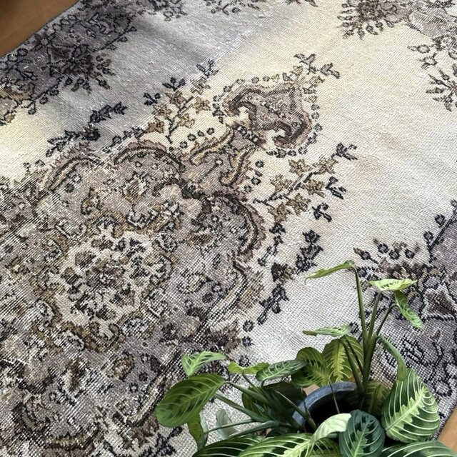 116×204 グレージュ×ブラウン 王道メダリオン トルコヴィンテージラグ