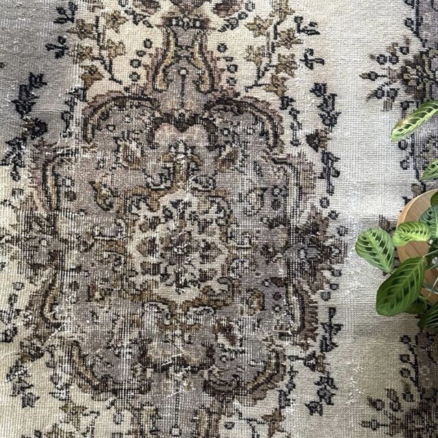 116×204 グレージュ×ブラウン 王道メダリオン トルコヴィンテージラグ