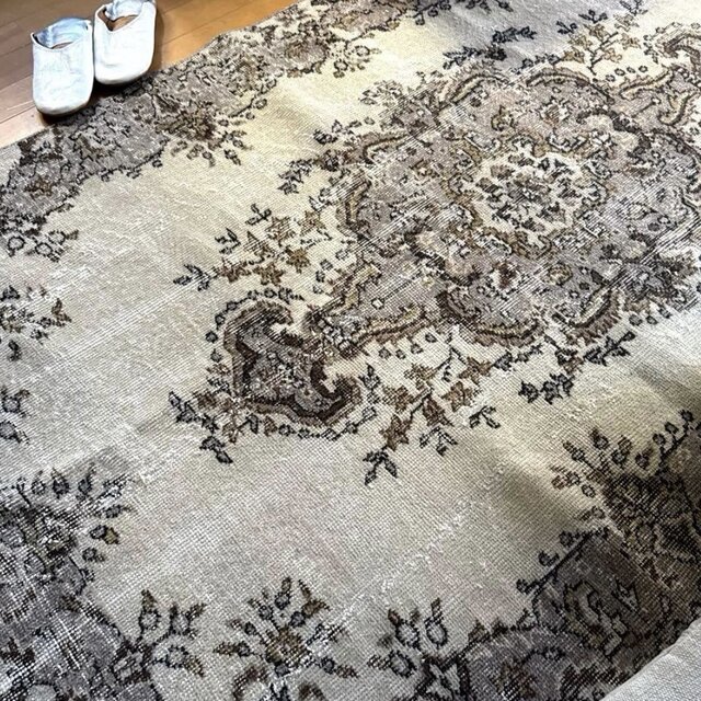 116×204 グレージュ×ブラウン　王道メダリオン　トルコヴィンテージラグ 116×204 グレージュ×ブラウン 王道メダリオン トルコヴィンテージラグ