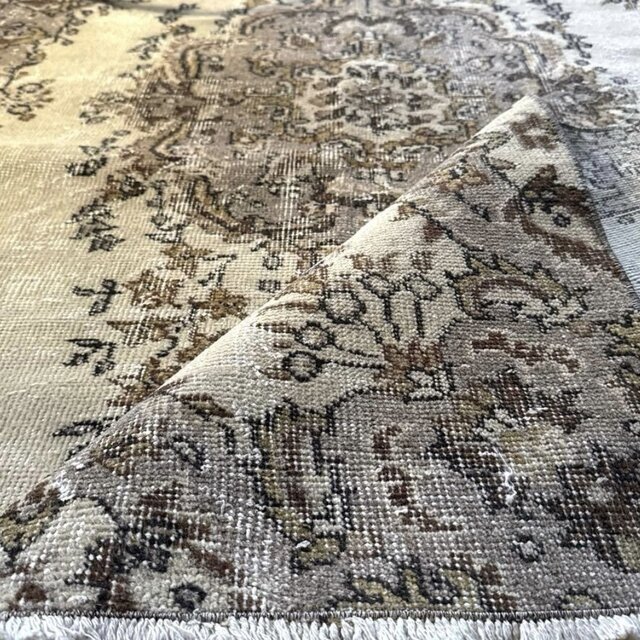 116×204 グレージュ×ブラウン 王道メダリオン トルコヴィンテージラグ