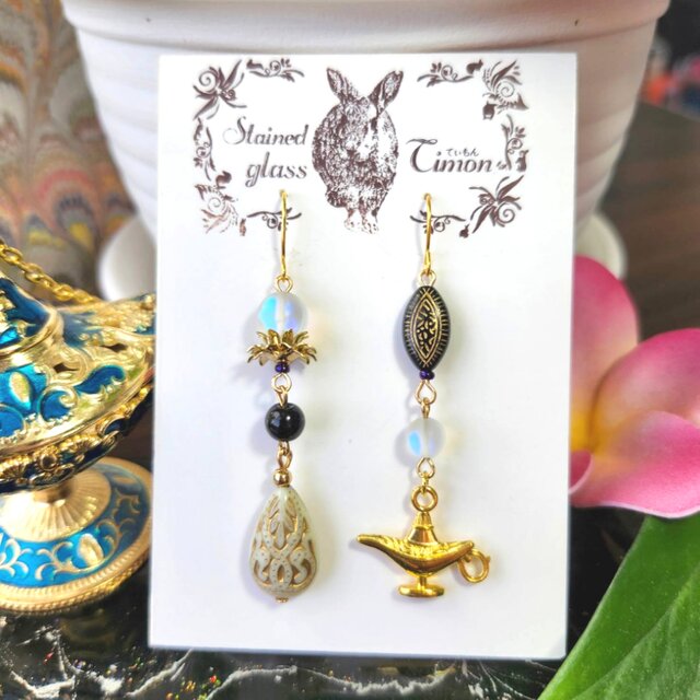 アラビアンナイト魔法のランプピアス☪︎プリンス 王子 ホワイト No.1748