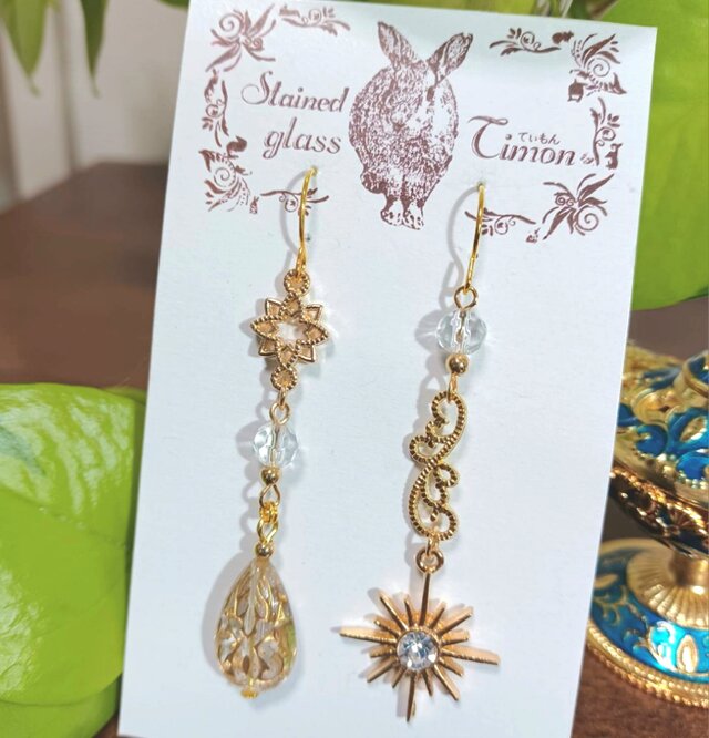 プロキオン★エスニックデザインピアス クリア ハンドメイド No.1142