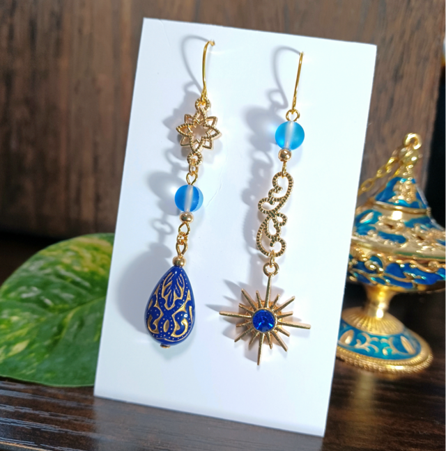 シリウス★エスニックデザインピアス ルナフラブルー ハンドメイド No.1143