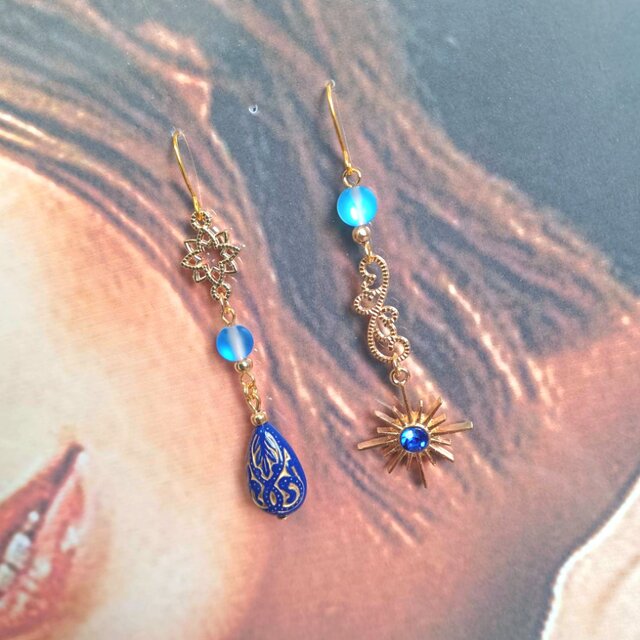 シリウス☆エスニックデザインピアス ルナフラブルー ハンドメイド No