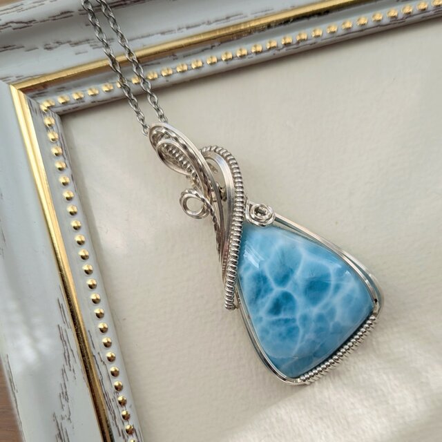 silver925ラリマー❅ワイヤーアートペンダントトップ☆
