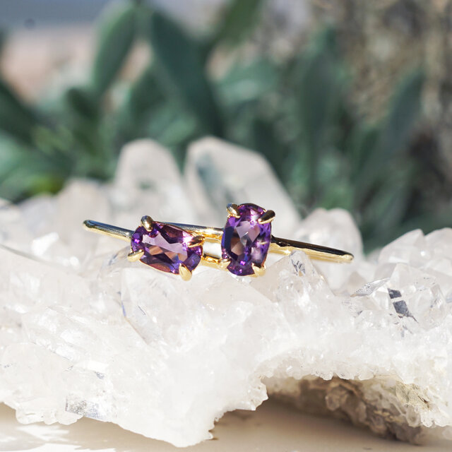 アメジスト6mmのオーバルファセット爪留めリング・縦横可　～桔梗