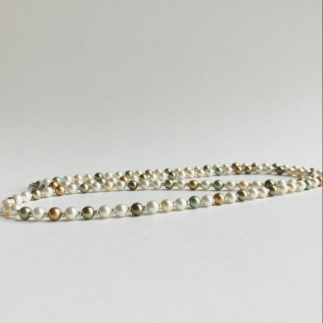 ガラスパールとグラスビーズのマルチカラーオペラネックレス/5mm約77cm/ナチュラルカラーmix/made in japan