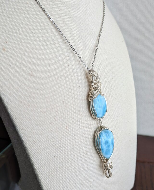 silver935ラリマー❅ワイヤーアートWバチカンペンダントトップ