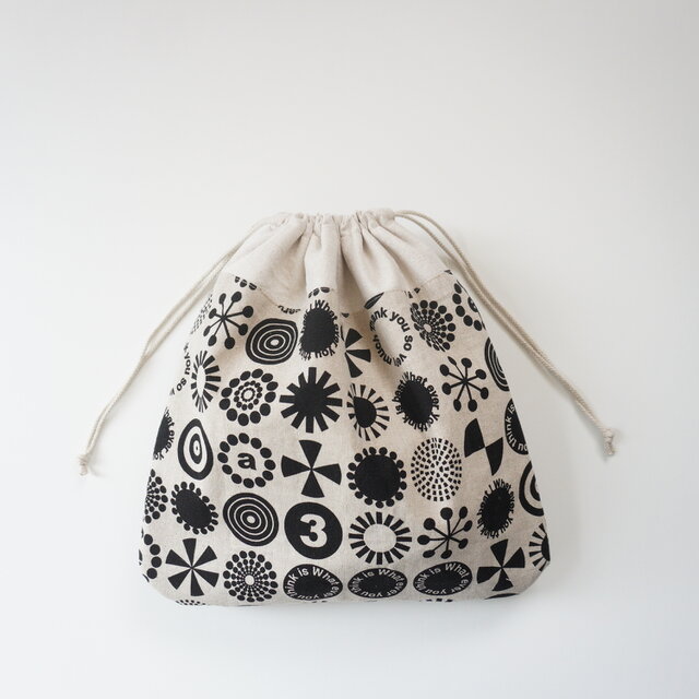 大きな巾着　モノトーン