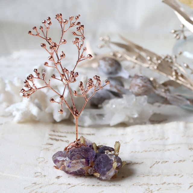 【花石】フローライト/クォーツとカスミソウ