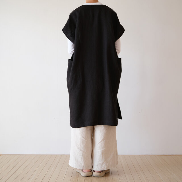 HERMES Vネック チュニック 受注製作 Vネックチュニック リネン ブラック | iichi 日々の暮らしを