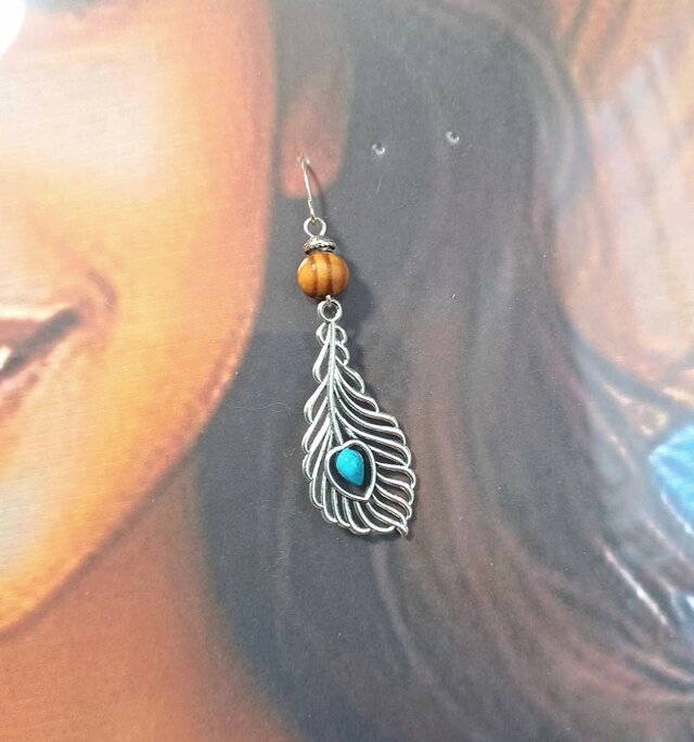 アンティークシルバー‪✿ウッド フェザーピアス ハンドメイド No.342‬
