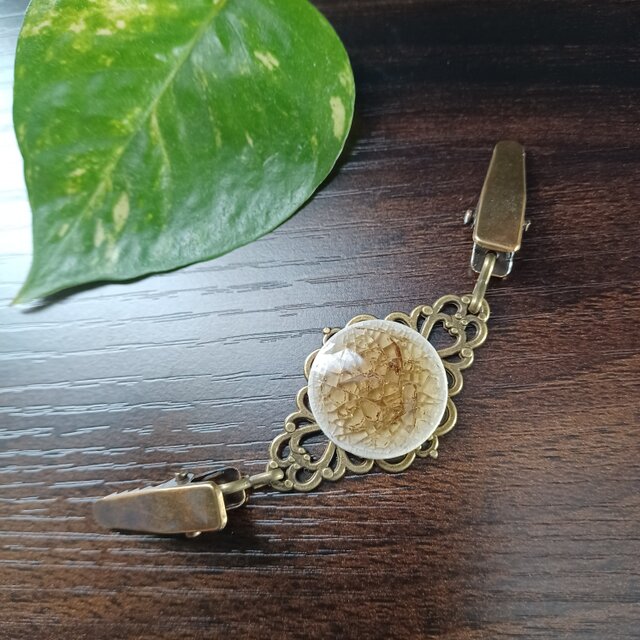 しっかりしたストールクリップ陶器  羽織留め 羽織紐 オーカーブラウン ハンドメイド No.872