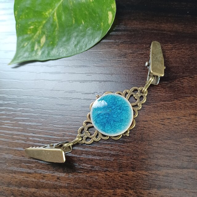 しっかりしたストールクリップ陶器  羽織留め 羽織紐 アクアブルー(青) ハンドメイド No.431