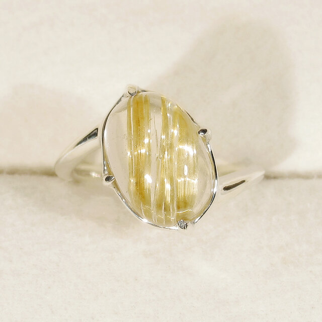 5.85ctルチルクォーツとSV925の指輪（リングサイズ：12.5号、天然石、金線入り水晶、針入り水晶、ロジウム）