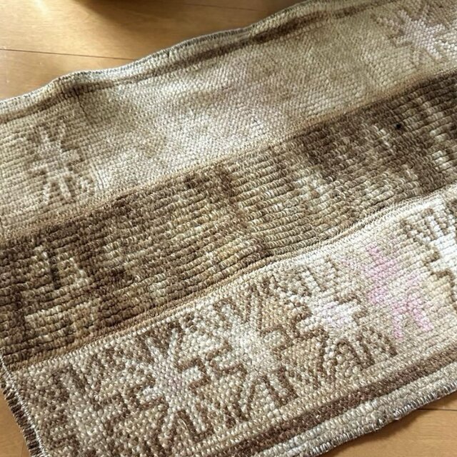 Earth color トルコ　ヴィンテージ　ラグ　トルコラグ　ウール 37.5×94.5 ウールナチュラルカラー ポコポコ トルコヴィンテージラグ