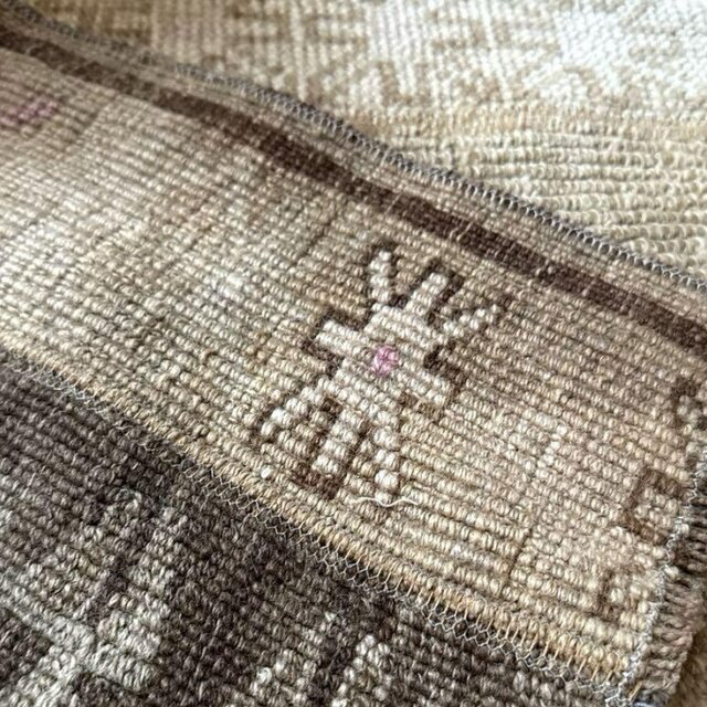 37.5×94.5 ウールナチュラルカラー　ポコポコ　トルコヴィンテージラグ 37.5×94.5 ウールナチュラルカラー ポコポコ トルコヴィンテージ