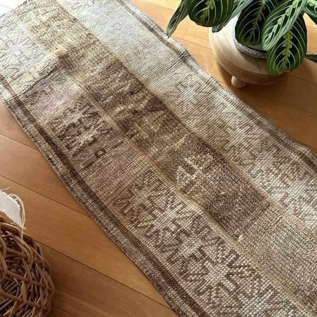 37.5×94.5 ウールナチュラルカラー　ポコポコ　トルコヴィンテージラグ 37.5×94.5 ウールナチュラルカラー ポコポコ トルコヴィンテージラグ