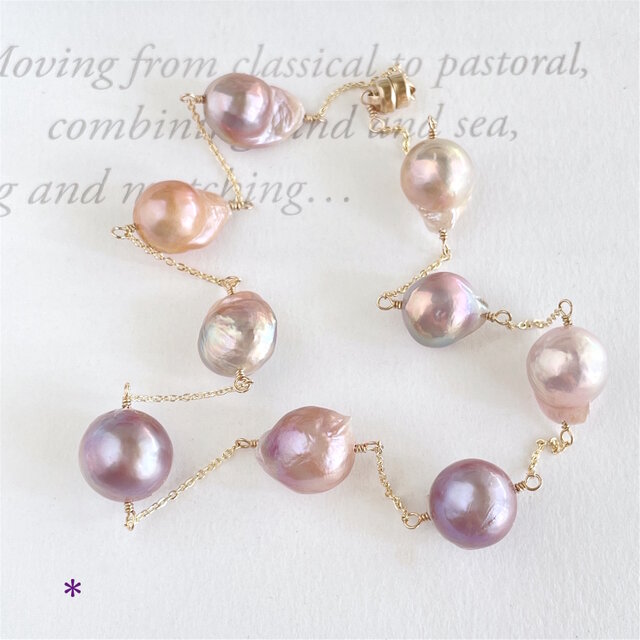 天然淡水バロックパール　ステーションチョーカーネックレス ゴールデンミックスカラー 2点のみ