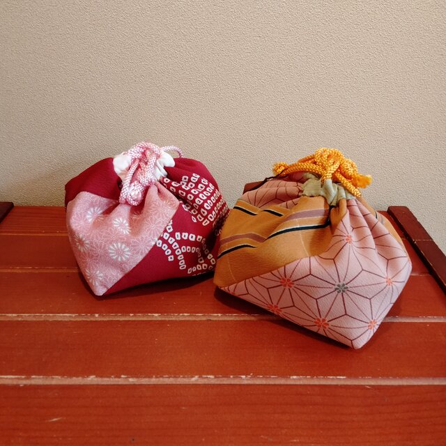 着物　絞りパッチワーク巾着（エスカルゴ大）