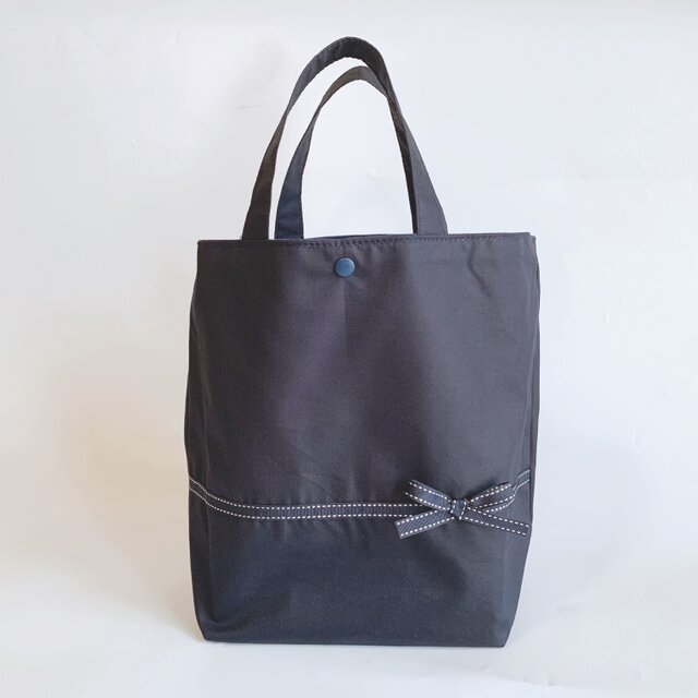 2足用シューズバック　紺×ステッチリボン