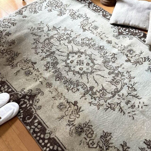 113×169.5淡いグリーン オーバーダイ メダリオン トルコヴィンテージ