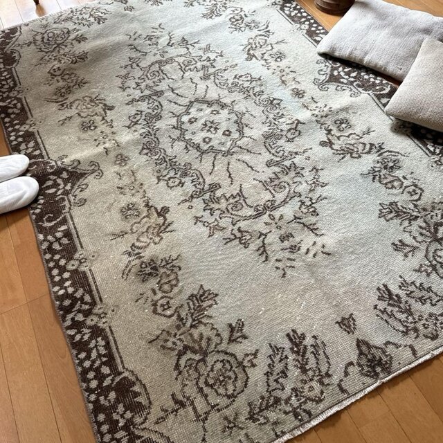 113×169.5淡いグリーン オーバーダイ メダリオン トルコヴィンテージ