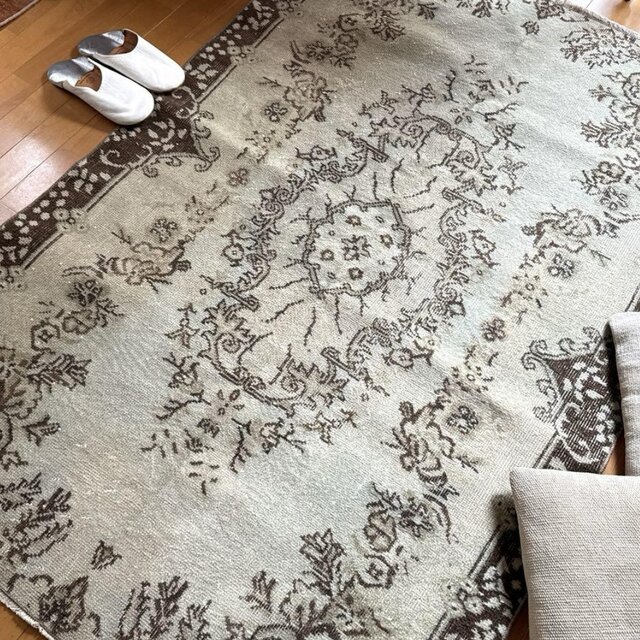 113×169.5淡いグリーン オーバーダイ メダリオン トルコヴィンテージ